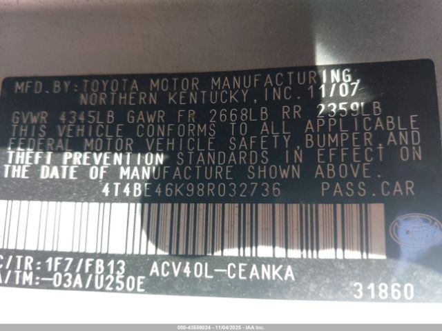 2008 TOYOTA CAMRY 4T4BE46K98R032736 Photo 8