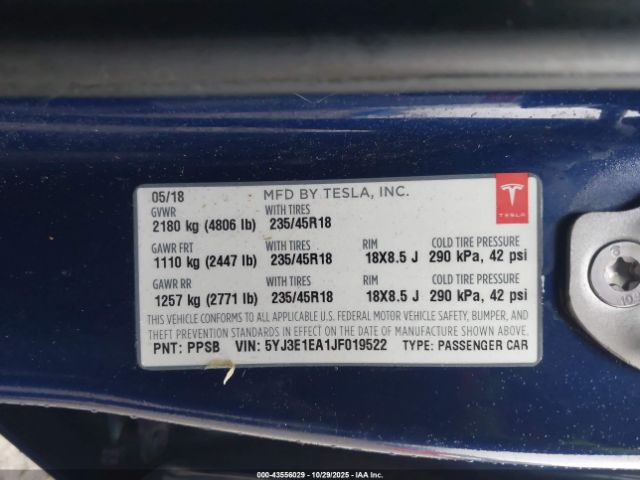2018 TESLA MODEL 3 5YJ3E1EA1JF019522 Photo 8