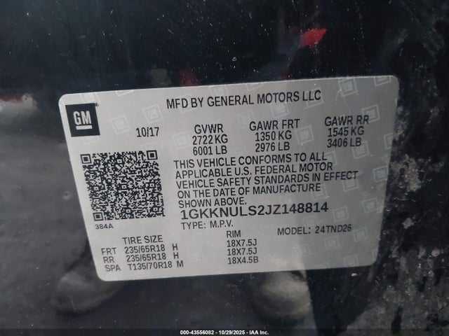 2018 Gmc Acadia Slt-1 მანქანა იყიდება აუქციონზე, vin: 1GKKNULS2JZ148814, აუქციონის ნომერი: 43556082