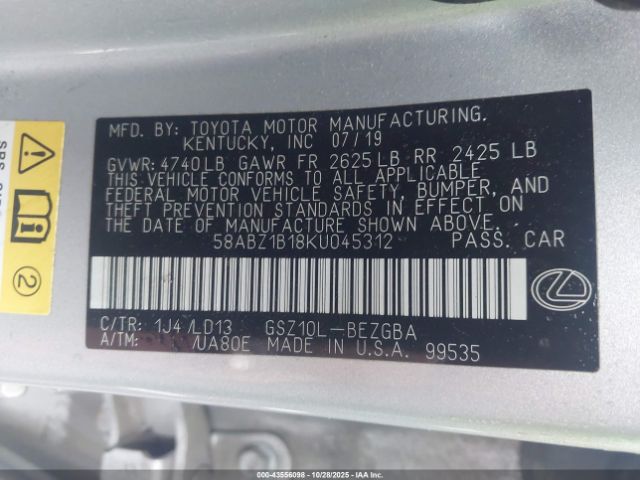 2019 LEXUS ES 350 58ABZ1B18KU045312 Photo 8