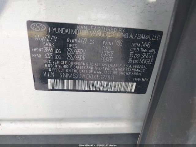2019 HYUNDAI SANTA FE 5NMS23AD0KH127811 Photo 8
