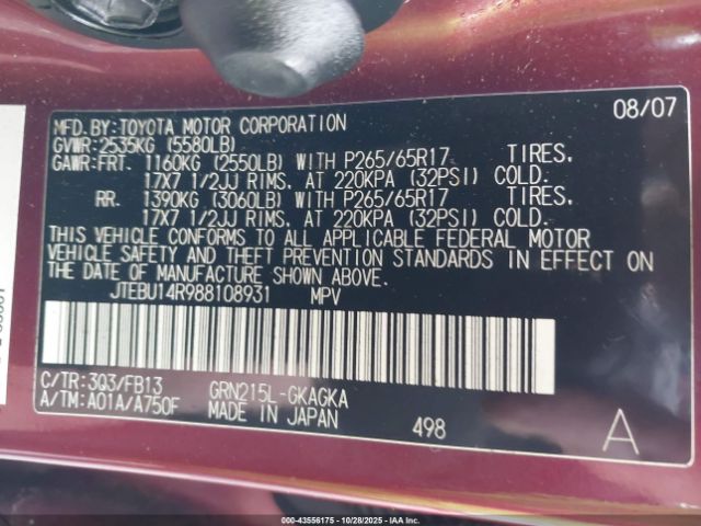 2008 TOYOTA 4RUNNER JTEBU14R988108931 Photo 8