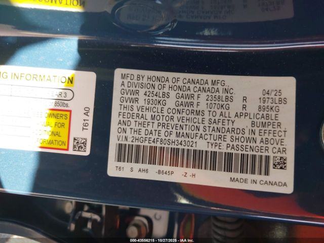 2025 HONDA CIVIC HYBRID 2HGFE4F80SH343021 Photo 8