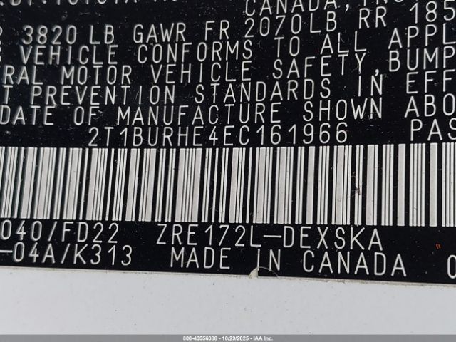 2014 TOYOTA COROLLA 2T1BURHE4EC161966 Photo 8