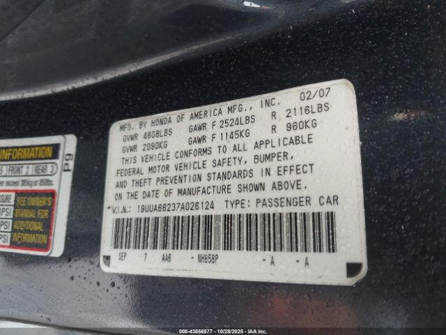 2007 ACURA TL 19UUA66237A026124 Photo 8