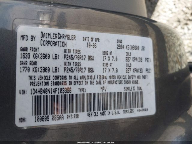 2004 DODGE DURANGO 1D4HB48N14F103356 Photo 8