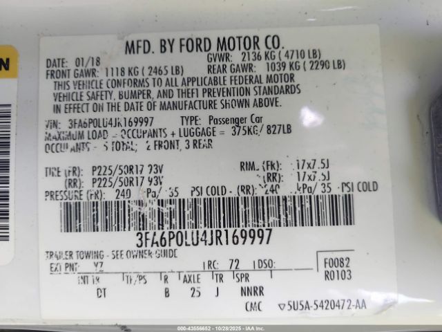 2018 FORD FUSION HYBRID 3FA6P0LU4JR169997 Photo 8