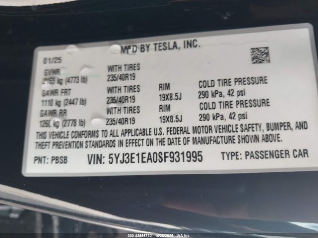 2025 TESLA MODEL 3 5YJ3E1EA0SF931995 Photo 8