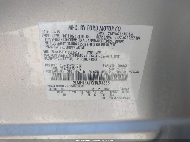2LMHJ5ATXFBL03655 Lincoln Mkt Ecoboost
