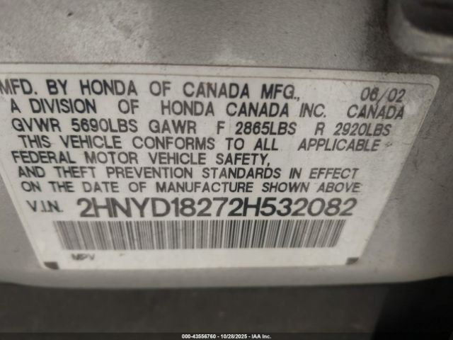 2002 ACURA MDX 2HNYD18272H532082 Photo 8