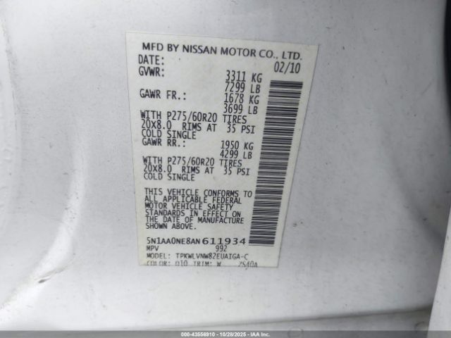 2010 NISSAN ARMADA 5N1AA0NE8AN611934 Photo 8
