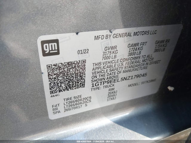 1GTP9EEL5NZ179045 GMC SIERRA 1500 LIMITED