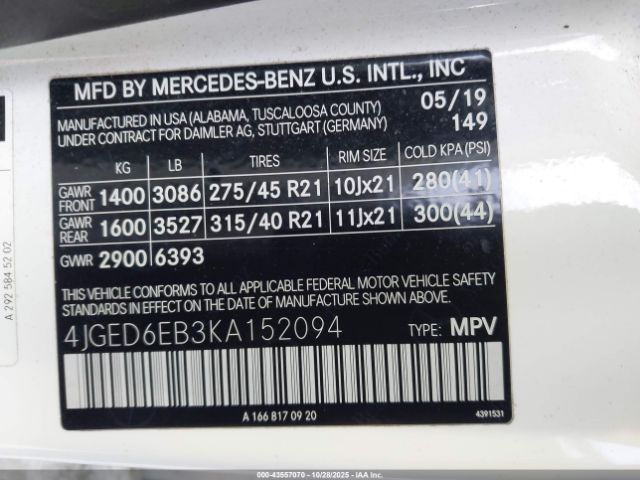 2019 MERCEDES-BENZ GLE 4JGED6EB3KA152094 Photo 8