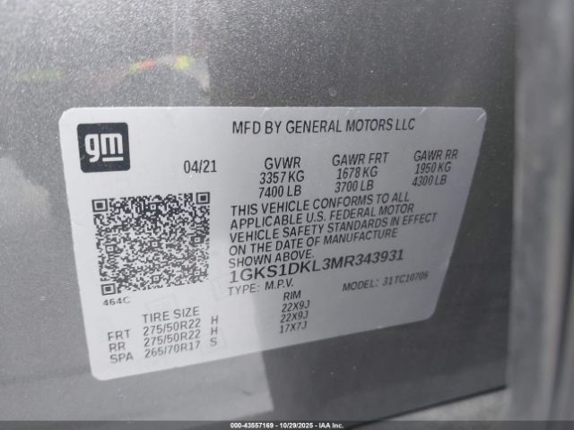 2021 GMC YUKON 1GKS1DKL3MR343931 Photo 8