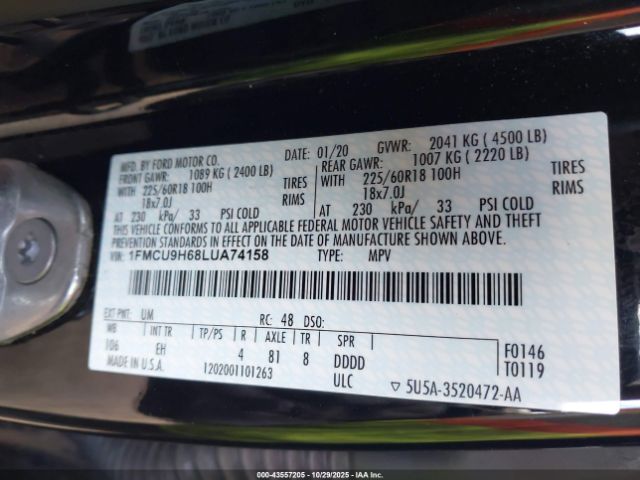 2020 FORD ESCAPE 1FMCU9H68LUA74158 Photo 8