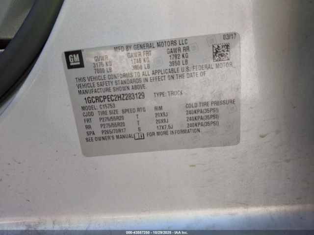 2017 CHEVROLET SILVERADO 1500 1GCRCPEC2HZ283129 Photo 8