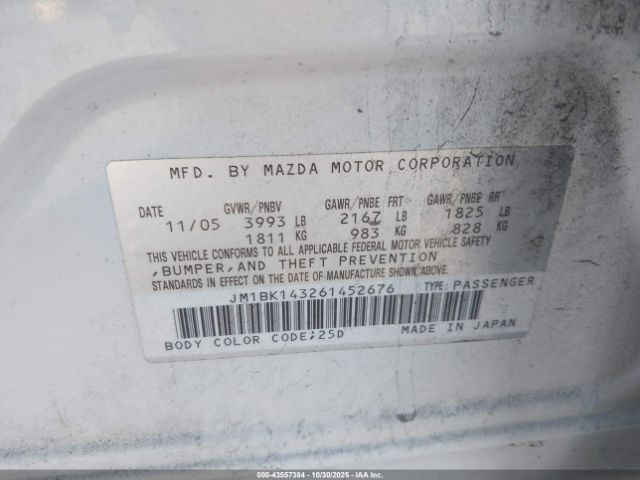 2006 MAZDA MAZDA3 JM1BK143261452676 Photo 8