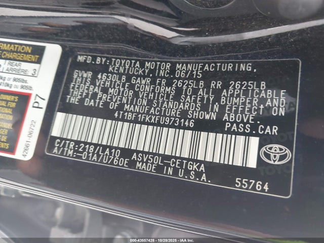 Toyota CAMRY XLE 2015 4T1BF1FKXFU973146 Image 9