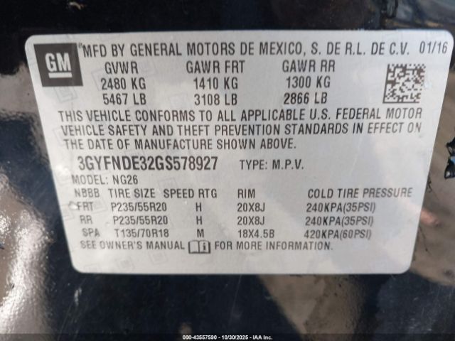 2016 CADILLAC SRX 3GYFNDE32GS578927 Photo 8