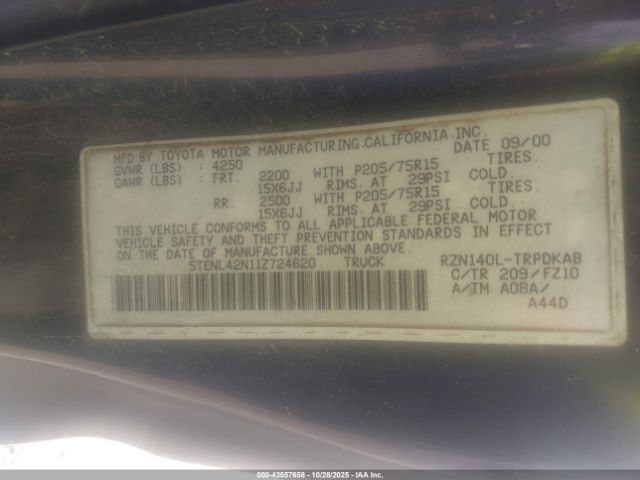 2001 TOYOTA TACOMA 5TENL42N11Z724620 Photo 8