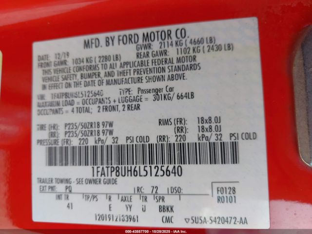 2020 FORD MUSTANG 1FATP8UH6L5125640 Photo 8