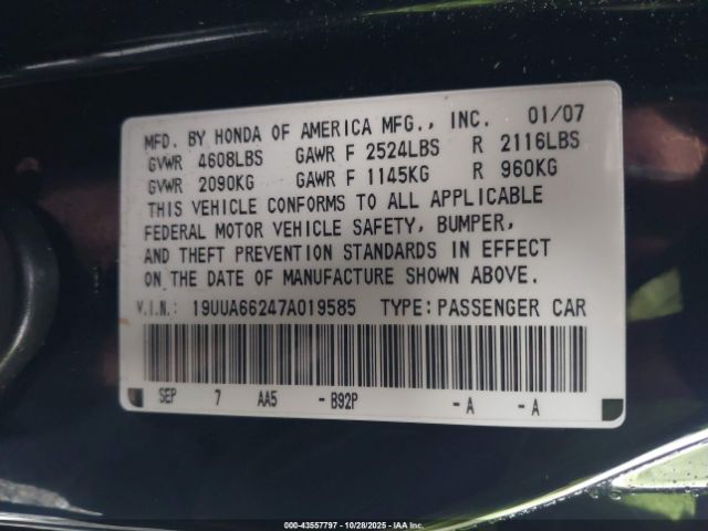 2007 ACURA TL 19UUA66247A019585 Photo 8
