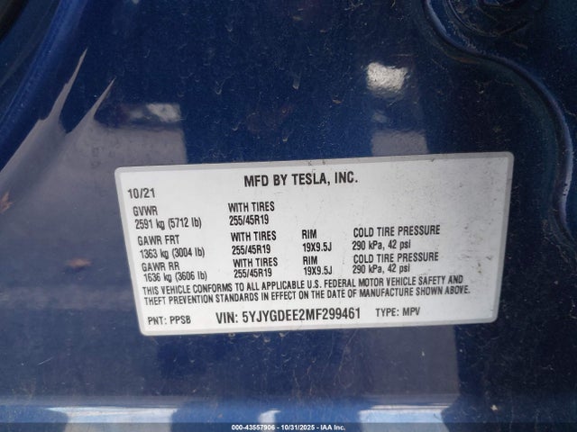 2021 TESLA MODEL Y 5YJYGDEE2MF299461 Photo 8