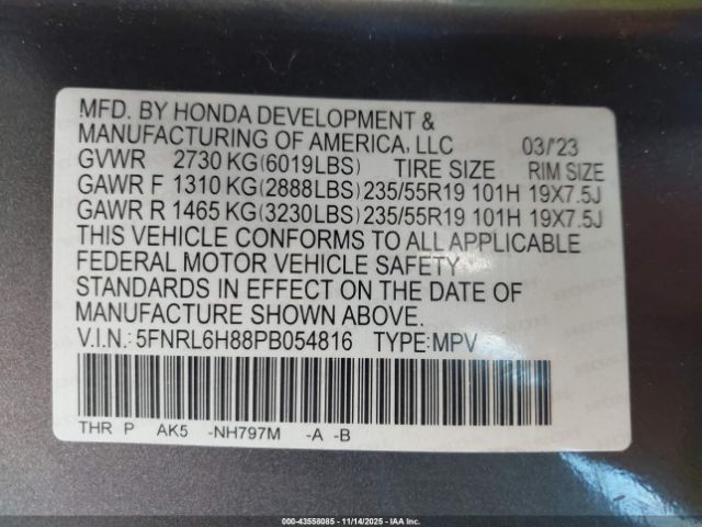 2023 HONDA ODYSSEY 5FNRL6H88PB054816 Photo 8