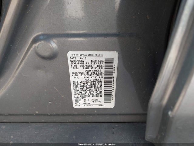 Aukcja sprzedaży 2016 Nissan Rogue S, vin: JN8AT2MT1GW007949, numer aukcji: 43558112