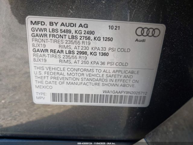 2022 AUDI Q5 WA1GAAFY9N2025712 Photo 8
