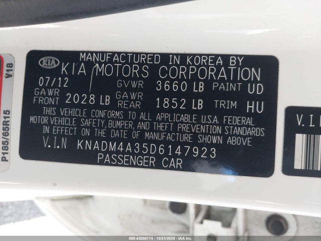 Aukcja sprzedaży 2013 Kia Rio Lx, vin: KNADM4A35D6147923, numer aukcji: 43558174