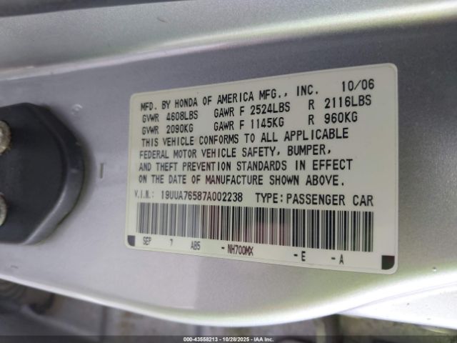 2007 ACURA TL 19UUA76587A002238 Photo 8