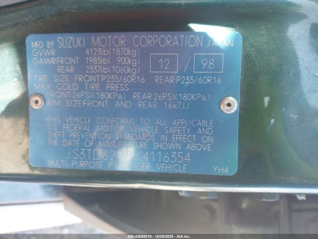 1999 SUZUKI GRAND VITARA JS3TD62V8X4116354 Photo 8