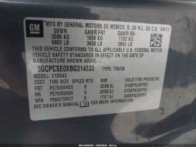 2011 CHEVROLET SILVERADO 1500 3GCPCSE0XBG314330 Photo 8
