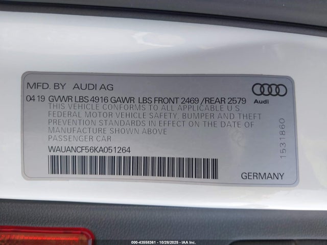 2019 AUDI A5 WAUANCF56KA051264 Photo 8