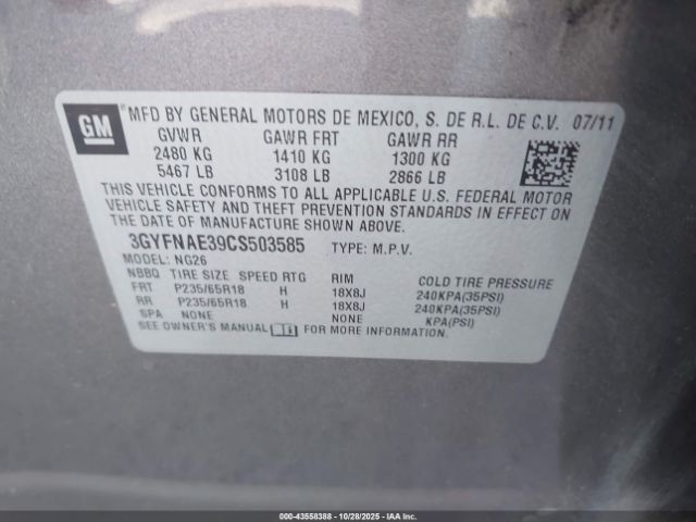 2012 CADILLAC SRX 3GYFNAE39CS503585 Photo 8