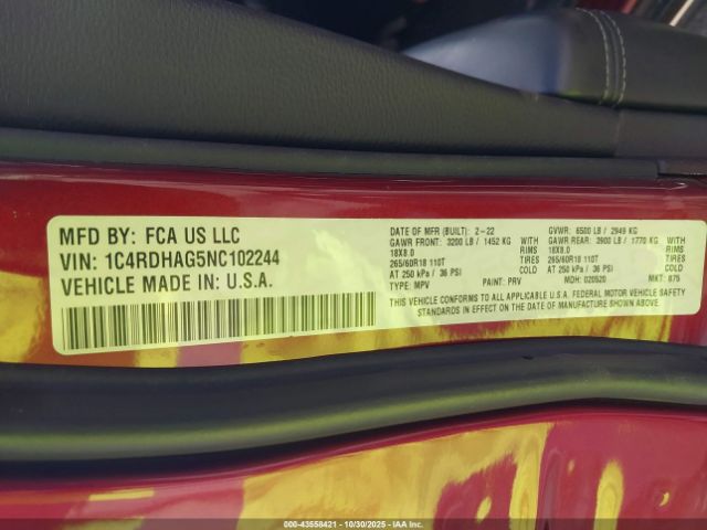 2022 DODGE DURANGO 1C4RDHAG5NC102244 Photo 8