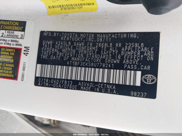 2011 TOYOTA CAMRY 4T1BF3EK5BU778241 Photo 8
