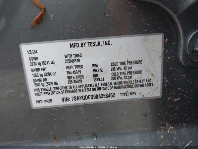 2025 TESLA MODEL Y 7SAYGDED9SA358462 Photo 8