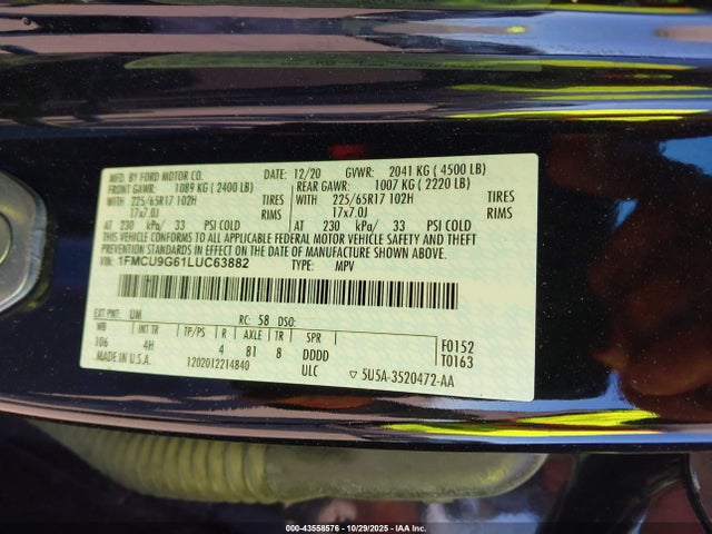 1FMCU9G61LUC63882 Ford ESCAPE SE