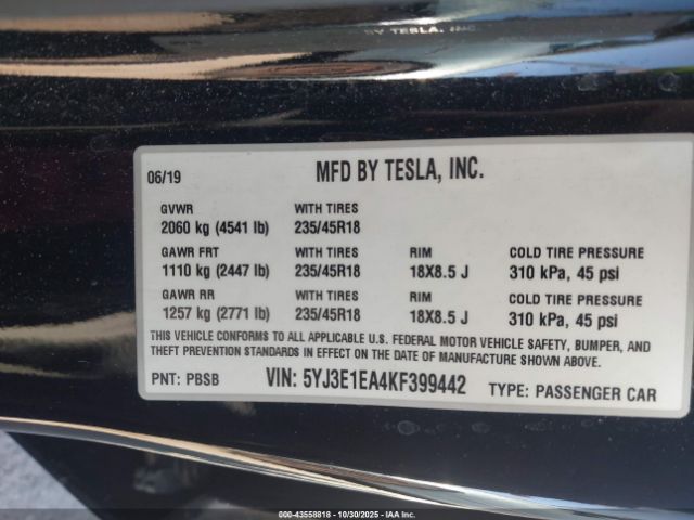 2019 TESLA MODEL 3 5YJ3E1EA4KF399442 Photo 8