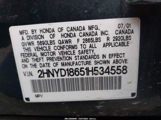 2001 ACURA MDX 2HNYD18651H534558 Photo 8