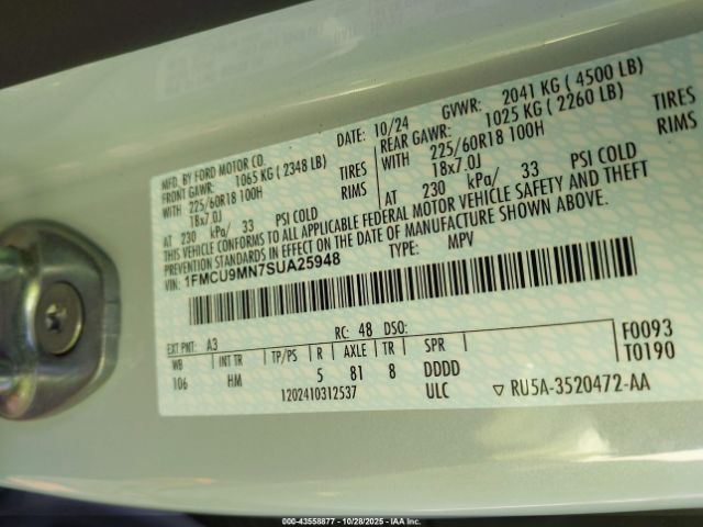 2025 FORD ESCAPE 1FMCU9MN7SUA25948 Photo 8