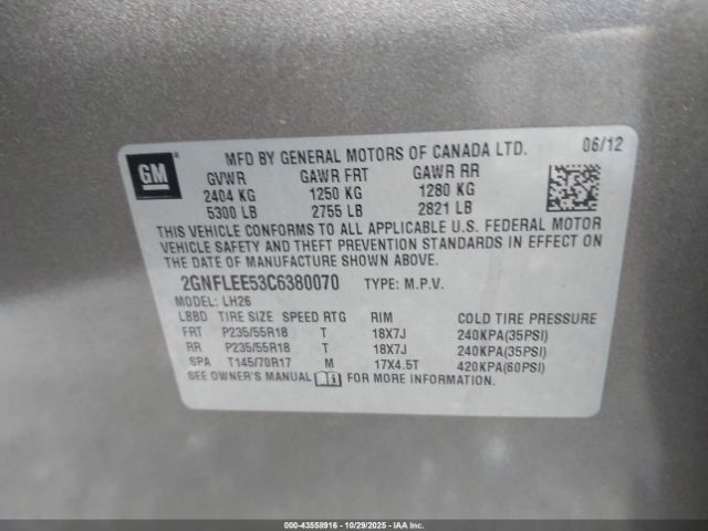 2012 CHEVROLET EQUINOX 2GNFLEE53C6380070 Photo 8