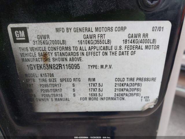 2002 CADILLAC ESCALADE 1GYEK63N82R116095 Photo 8