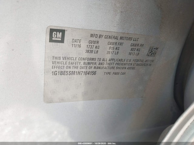1G1BE5SM1H7184156 Chevrolet Cruze Lt Auto