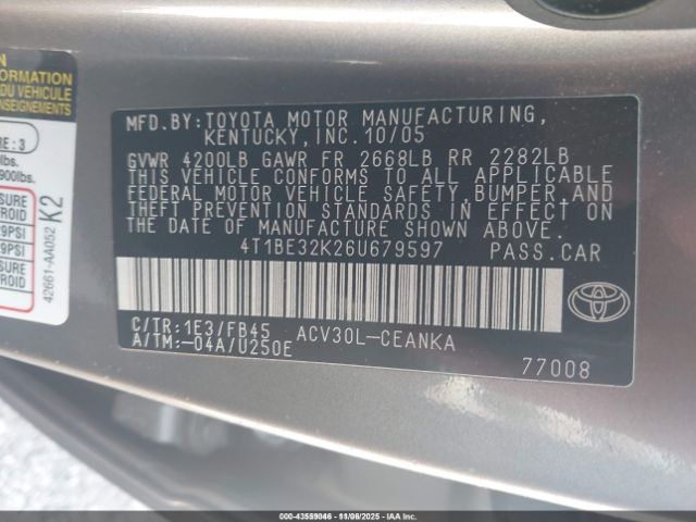 2006 TOYOTA CAMRY 4T1BE32K26U679597 Photo 8