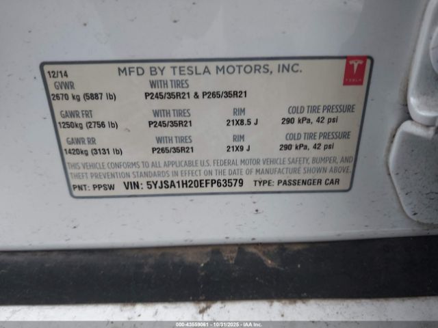 2014 TESLA MODEL S 5YJSA1H20EFP63579 Photo 8