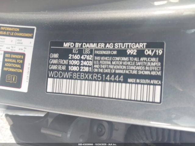 2019 MERCEDES-BENZ C 300 WDDWF8EBXKR514444 Photo 8
