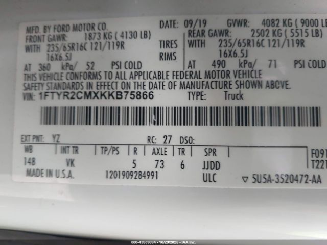 2019 FORD TRANSIT-250 1FTYR2CMXKKB75866 Photo 8